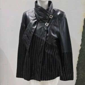 Elegant Black Leather Jacket with Buckle Accents